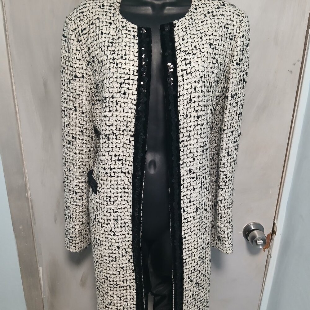 Focus 2000 Black and White Tweed Long Blazer Jacket